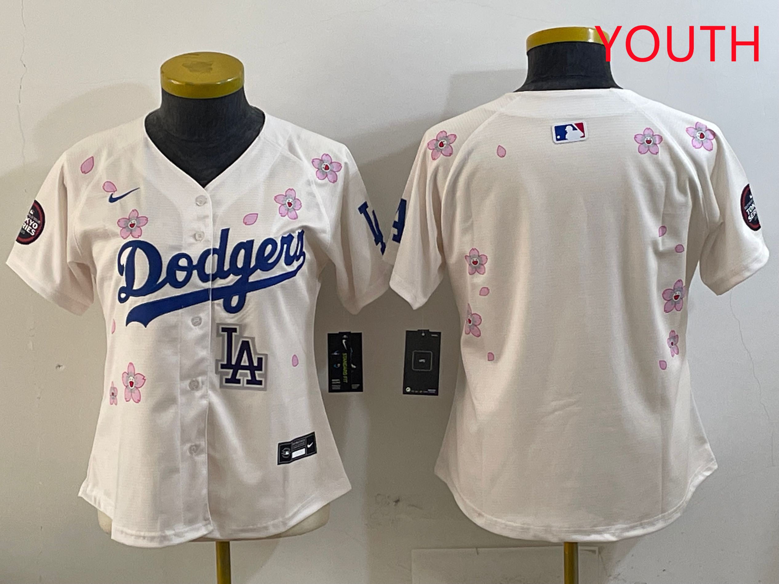 Youth Los Angeles Dodgers Blank Cream Sakura Edition 2025 Nike MLB Jersey style 6->youth mlb jersey->Youth Jersey